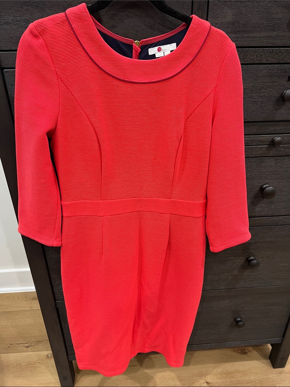 Boden Coral Ponte Sheath Dress with Jewel Collar